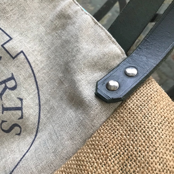 NWOT St Barts Burlap & Leather Beach Bag - Picture 5 of 7